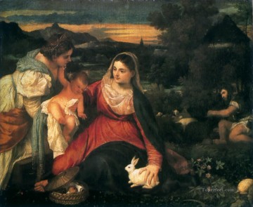 聖母子と聖カタリナとウサギ 1530 Oil Paintings